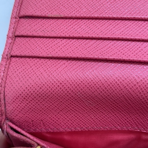 Prada Coral pink/ Peonia gold trim Saffiano leather long wallet - Picture 6 of 13